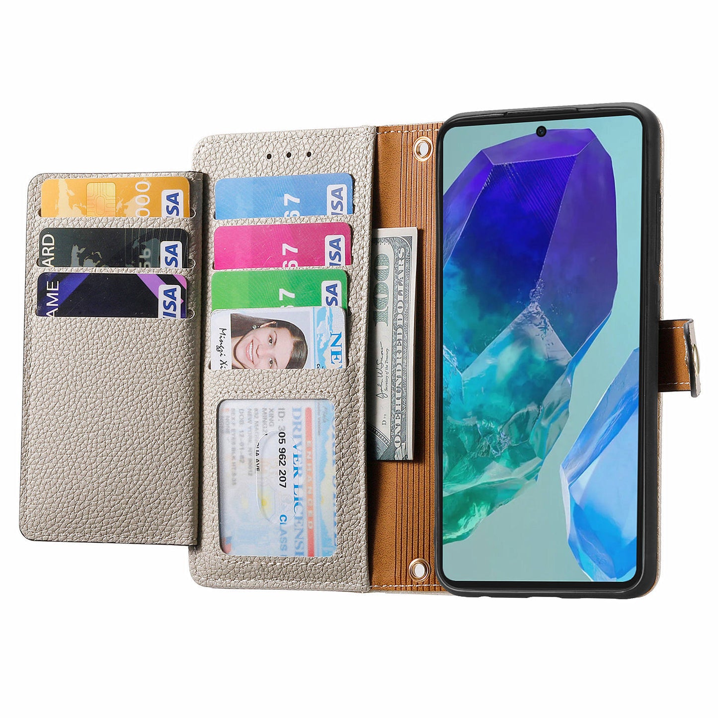 For Samsung Galaxy A16 5G / A16 4G Case RFID Blocking Zipper Pocket Leather Wallet Phone Cover - Grey