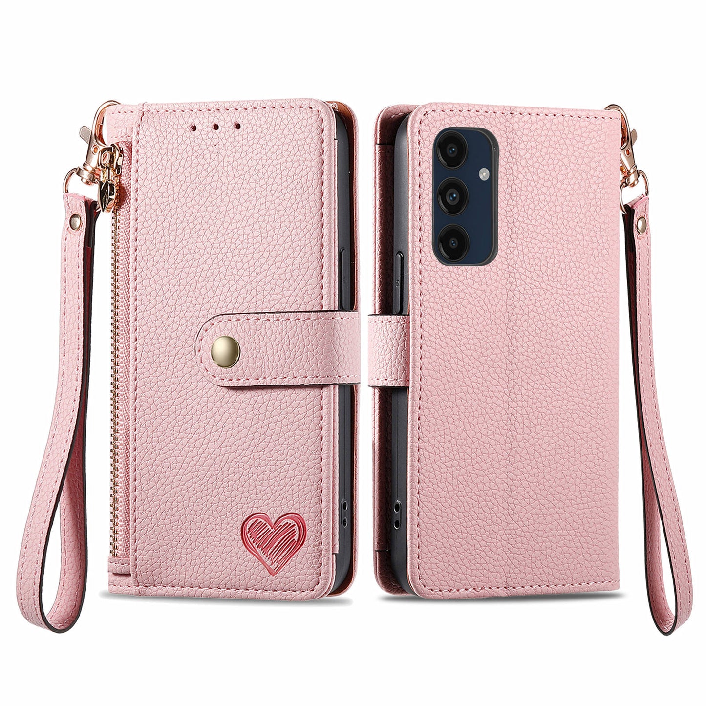 For Samsung Galaxy A16 5G / A16 4G Case RFID Blocking Zipper Pocket Leather Wallet Phone Cover - Pink