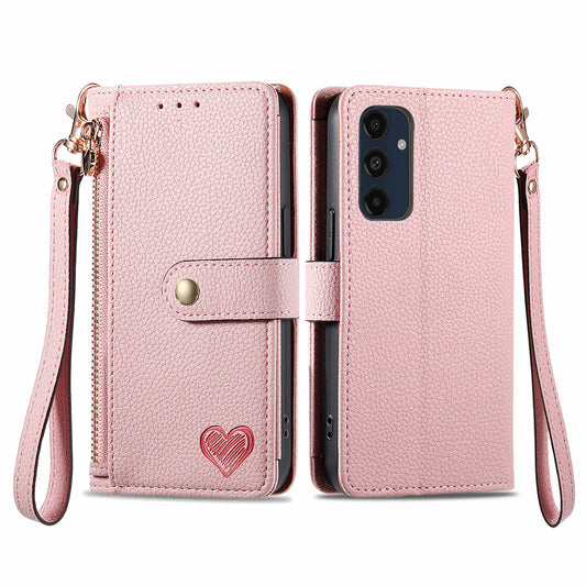 For Samsung Galaxy A16 5G / A16 4G Case RFID Blocking Zipper Pocket Leather Wallet Phone Cover - Pink