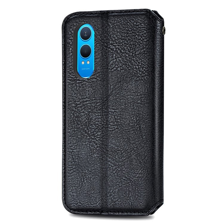 For OnePlus Nord CE4 Lite 5G Case Rhombus Imprint PU Leather Wallet Phone Cover - Black
