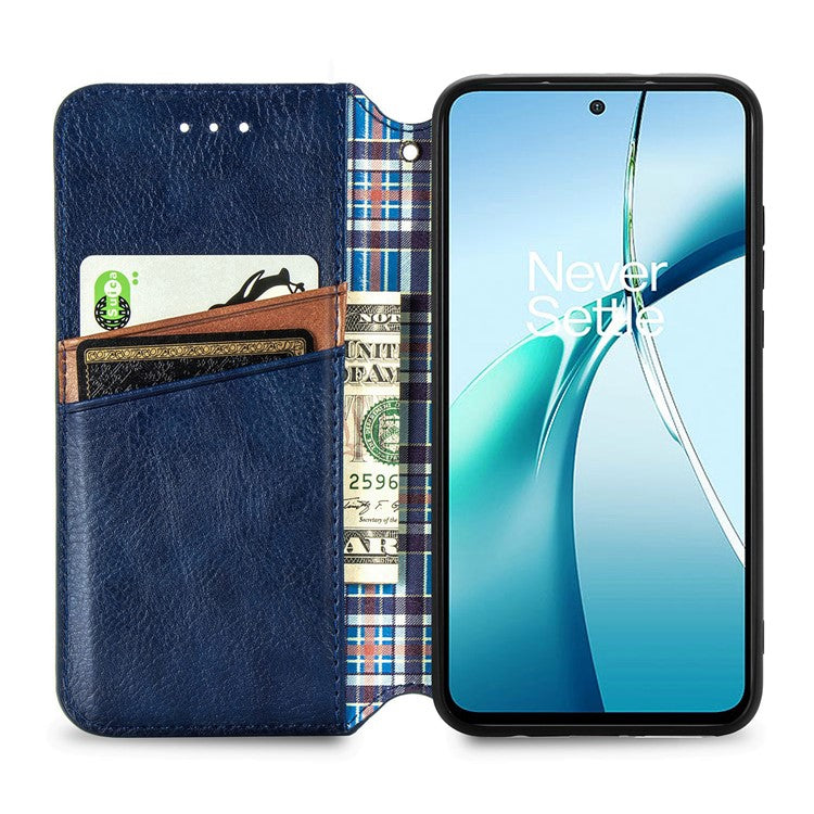 For OnePlus Nord CE4 Lite 5G Case Rhombus Imprint PU Leather Wallet Phone Cover - Blue