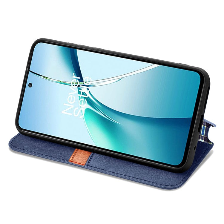 For OnePlus Nord CE4 Lite 5G Case Rhombus Imprint PU Leather Wallet Phone Cover - Blue
