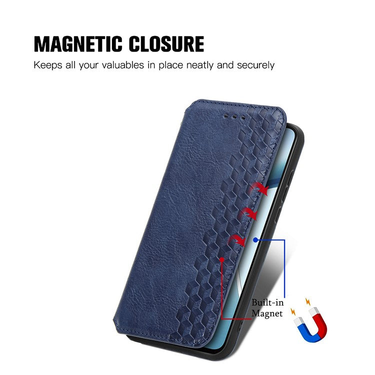 For OnePlus Nord CE4 Lite 5G Case Rhombus Imprint PU Leather Wallet Phone Cover - Blue