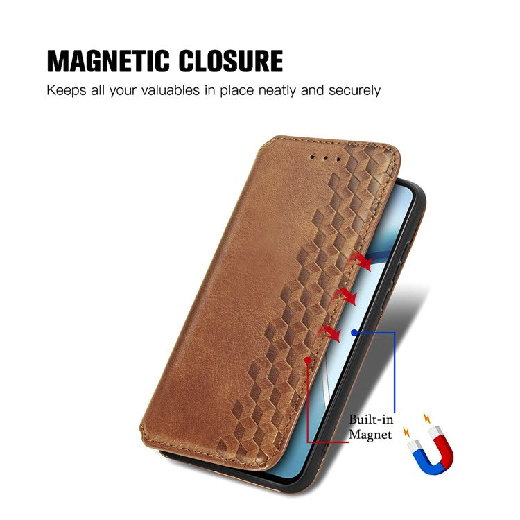 For OnePlus Nord CE4 Lite 5G Case Rhombus Imprint PU Leather Wallet Phone Cover - Brown