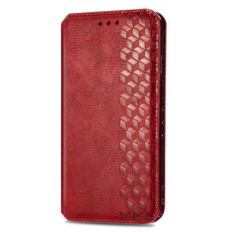 For OnePlus Nord CE4 Lite 5G Case Rhombus Imprint PU Leather Wallet Phone Cover - Red