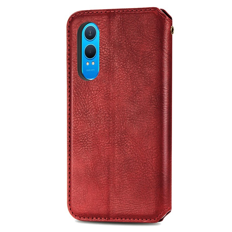For OnePlus Nord CE4 Lite 5G Case Rhombus Imprint PU Leather Wallet Phone Cover - Red