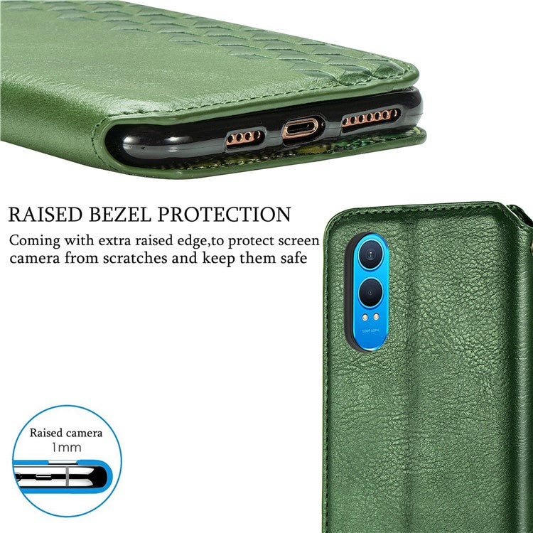 For OnePlus Nord CE4 Lite 5G Case Rhombus Imprint PU Leather Wallet Phone Cover - Green