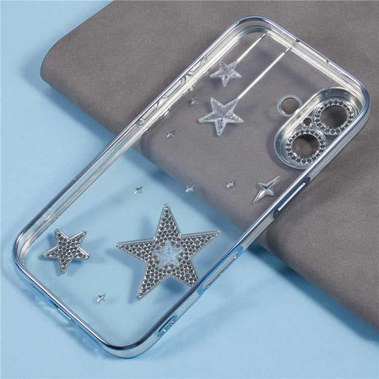 For iPhone 16 Plus Case 3D Bling Stars Electroplating TPU Clear Phone Case - Blue