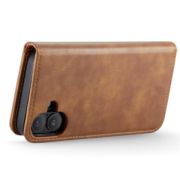 DG.MING for iPhone 16 Plus Case Detachable Split Leather Phone Cover - Brown