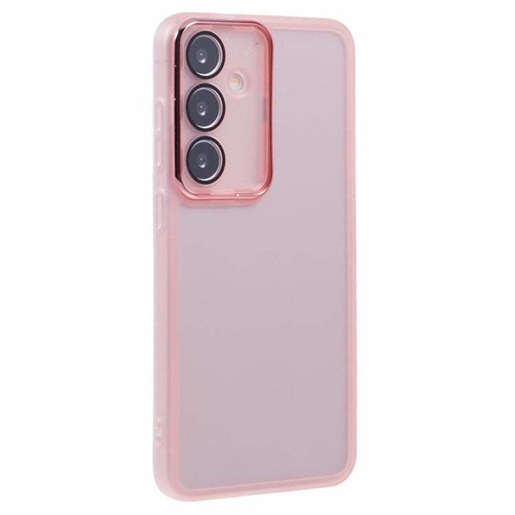WANLONFENG DKSM Series for Samsung Galaxy S24 TPU Case Electroplated Frame Phone Cover with Tempered Glass - Transparent Pink
