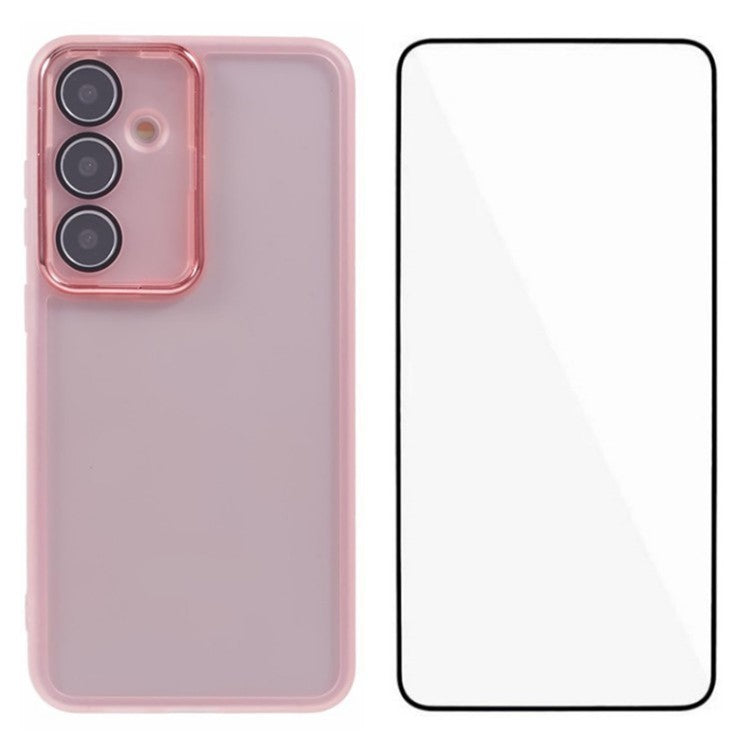 WANLONFENG DKSM Series for Samsung Galaxy A15 5G  /  A15 4G TPU Case Electroplated Frame Phone Cover with Tempered Glass - Transparent Pink