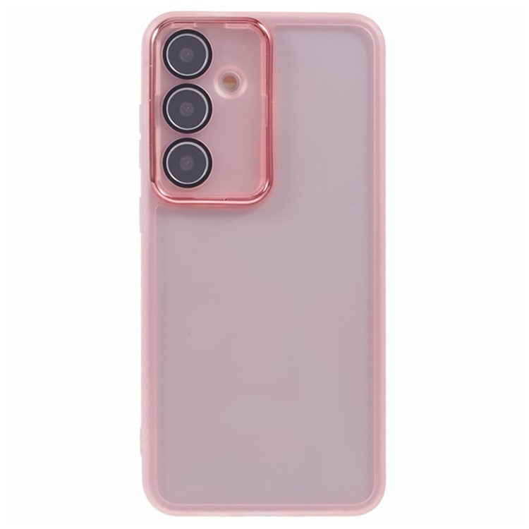 WANLONFENG DKSM Series for Samsung Galaxy A15 5G  /  A15 4G TPU Case Electroplated Frame Phone Cover with Tempered Glass - Transparent Pink