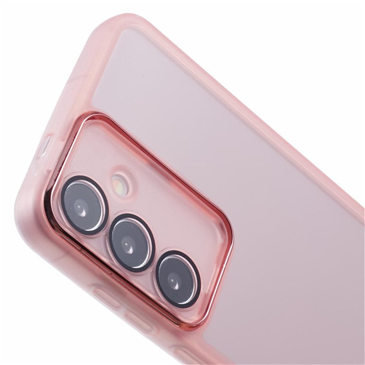 WANLONFENG DKSM Series for Samsung Galaxy A15 5G  /  A15 4G TPU Case Electroplated Frame Phone Cover with Tempered Glass - Transparent Pink