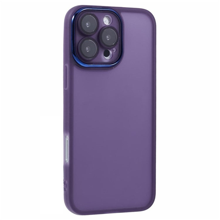 WANLONFENG DKSM Series for iPhone 16 Pro TPU Case Electroplated Frame Phone Cover with Tempered Glass - Transparent Purple