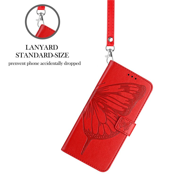 YB Imprinting Series-4 For iPhone 16 Case Butterfly Flower Flip Wallet Leather Phone Cover - Red
