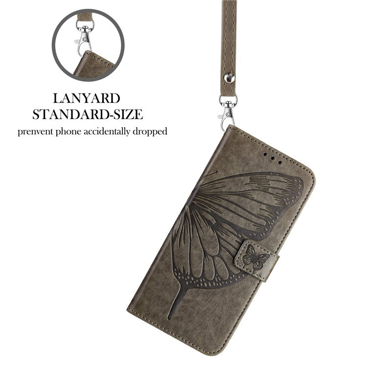 YB Imprinting Series-4 For iPhone 16 Case Butterfly Flower Flip Wallet Leather Phone Cover - Grey