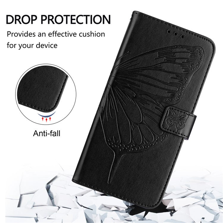 YB Imprinting Series-4 For iPhone 16 Pro Case Butterfly Flower Flip Wallet Leather Phone Cover - Black