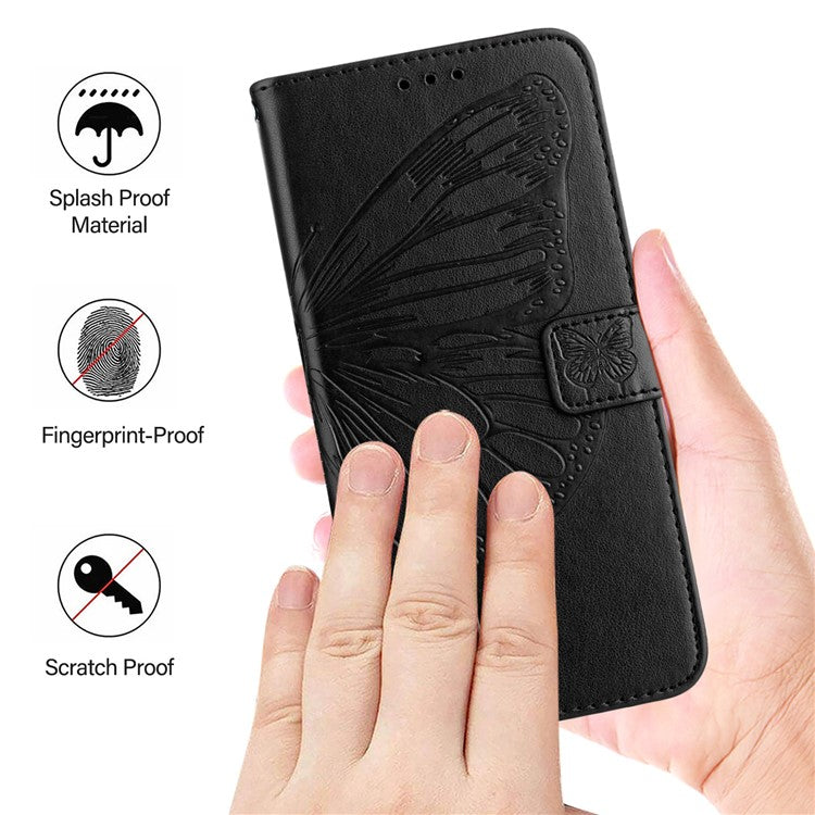 YB Imprinting Series-4 For iPhone 16 Pro Case Butterfly Flower Flip Wallet Leather Phone Cover - Black