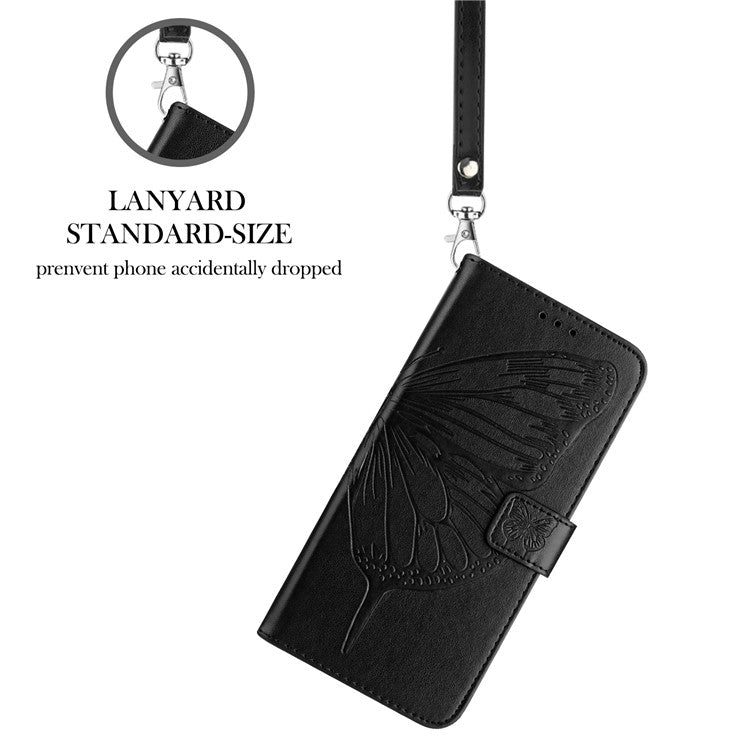 YB Imprinting Series-4 For iPhone 16 Pro Case Butterfly Flower Flip Wallet Leather Phone Cover - Black