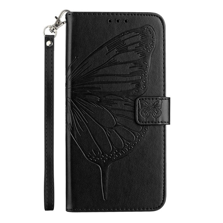 YB Imprinting Series-4 For iPhone 16 Pro Case Butterfly Flower Flip Wallet Leather Phone Cover - Black