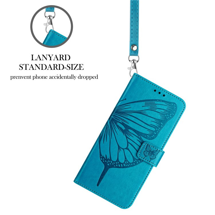 YB Imprinting Series-4 For iPhone 16 Pro Case Butterfly Flower Flip Wallet Leather Phone Cover - Blue