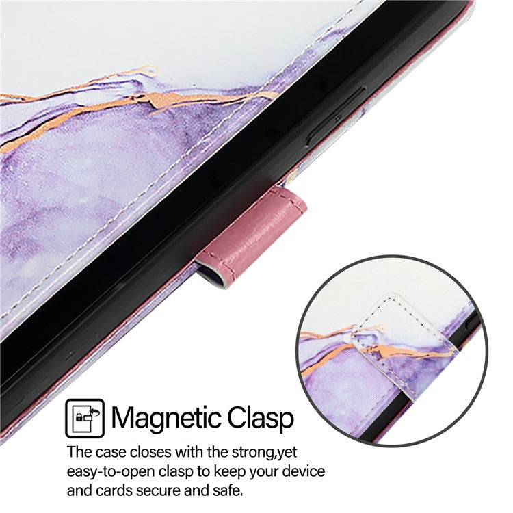 YB Pattern Printing Leather Series-6 For iPhone 16 Case Marble Wallet Crossbody Phone Cover - White / Purple LS006
