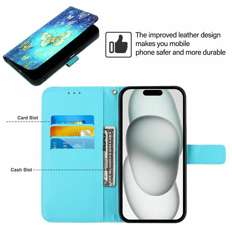 YB Pattern Printing Leather Series-2 For iPhone 16 Pro Case Stand View Wallet Phone Cover - Golden Butterflies
