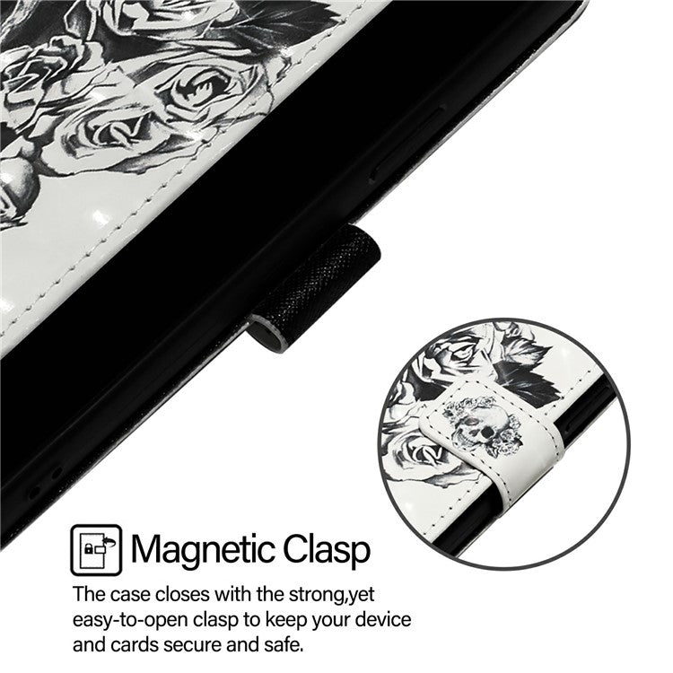YB Pattern Printing Leather Series-2 For iPhone 16 Case Stand View Wallet Phone Cover - Skull