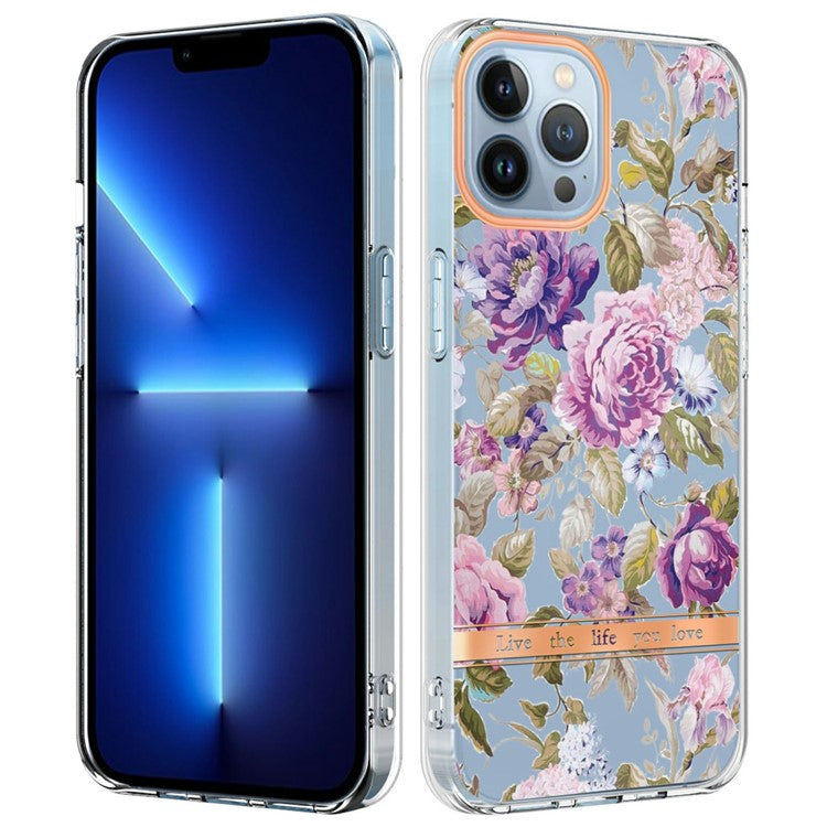 YB IMD-8 Series for iPhone 16 Pro TPU Case Flower Pattern IMD IML Phone Cover - HC006 Purple Peony