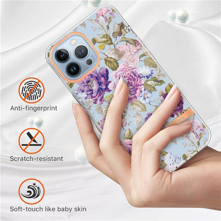 YB IMD-8 Series for iPhone 16 Pro TPU Case Flower Pattern IMD IML Phone Cover - HC006 Purple Peony