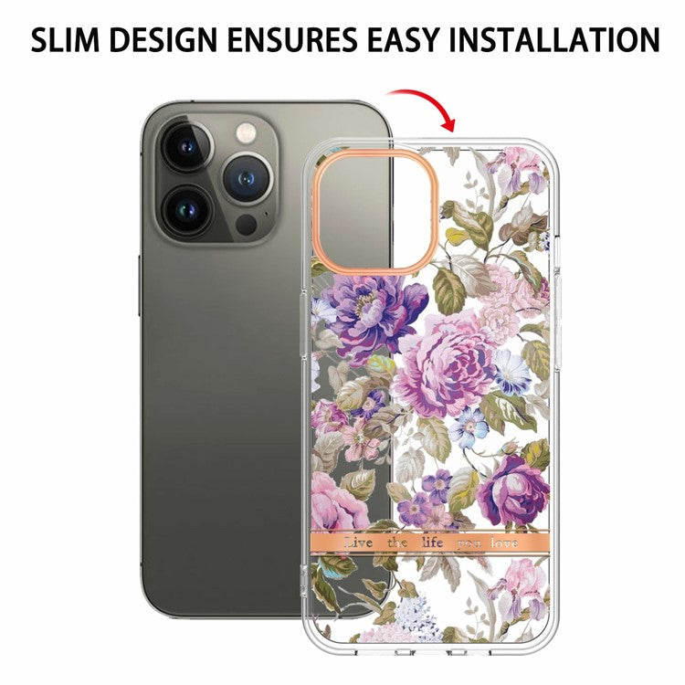 YB IMD-8 Series for iPhone 16 Pro TPU Case Flower Pattern IMD IML Phone Cover - HC006 Purple Peony