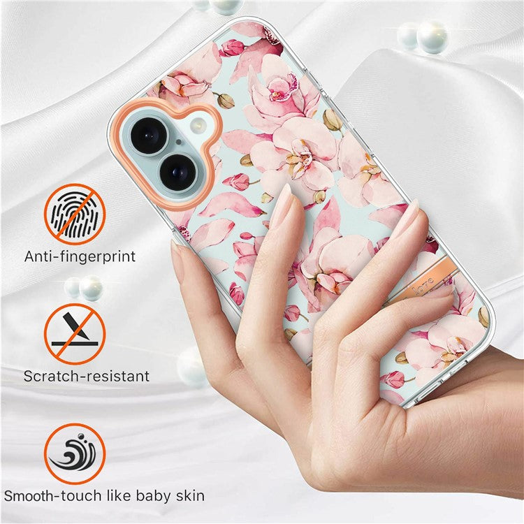 YB IMD-8 Series for iPhone 16 TPU Case Flower Pattern IMD IML Phone Cover - HC005 Pink Gardenia