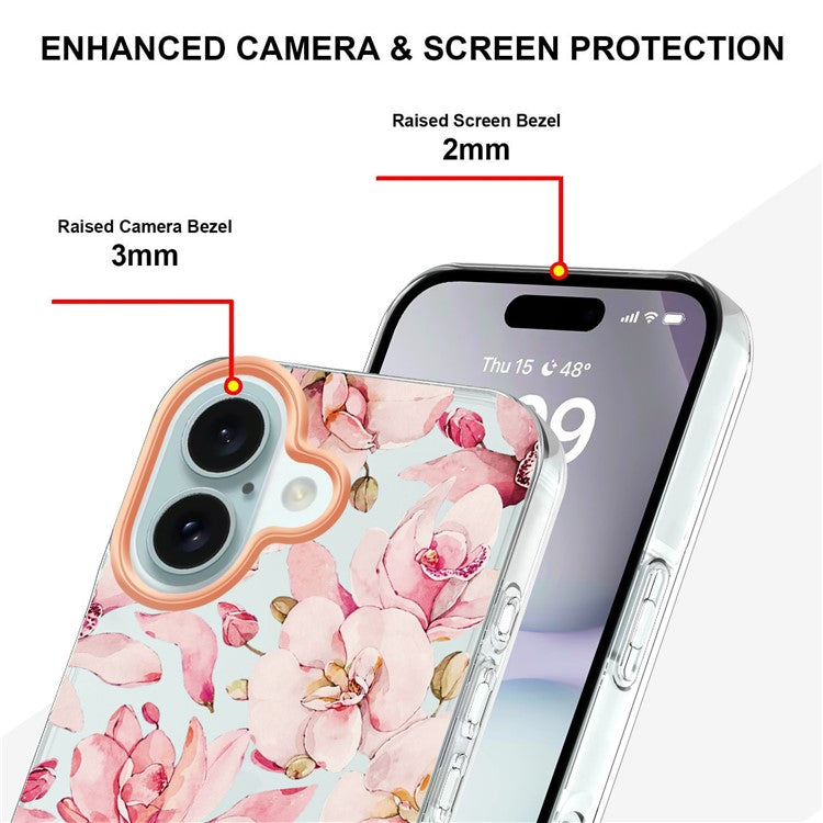 YB IMD-8 Series for iPhone 16 TPU Case Flower Pattern IMD IML Phone Cover - HC005 Pink Gardenia