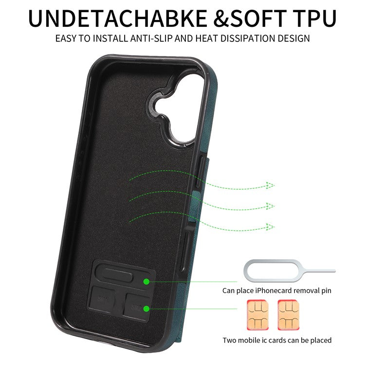 001 For iPhone 16 Case Secure-Grip Kickstand Leather + TPU Phone Cover - Green