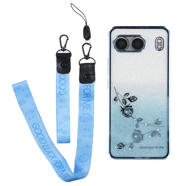 KADEM For OnePlus Nord 4 Case Flower Pattern TPU Gradient Phone Cover with Lanyards - Blue