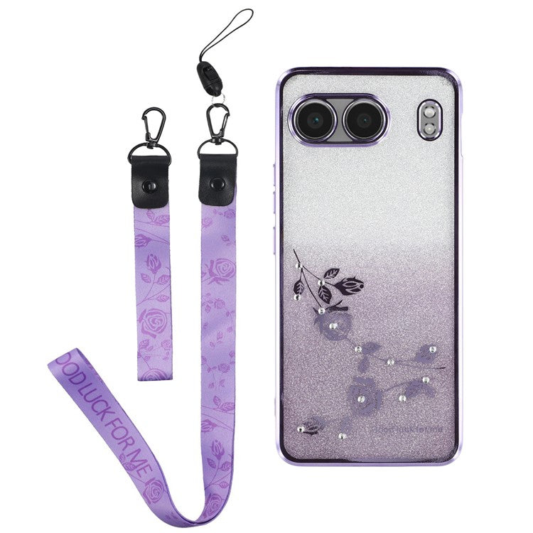 KADEM For OnePlus Nord 4 Case Flower Pattern TPU Gradient Phone Cover with Lanyards - Purple