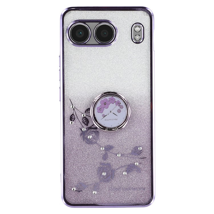 KADEM For OnePlus Nord 4 Case Ring Kickstand TPU Flowers Phone Cover Gradient Glitter - Purple