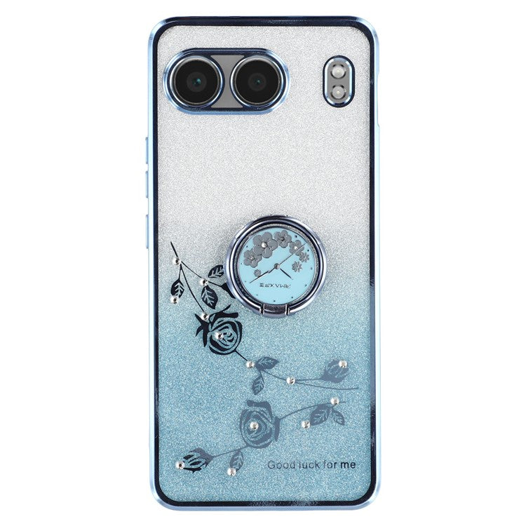 KADEM For OnePlus Nord 4 Case Ring Kickstand TPU Flowers Phone Cover Gradient Glitter - Blue