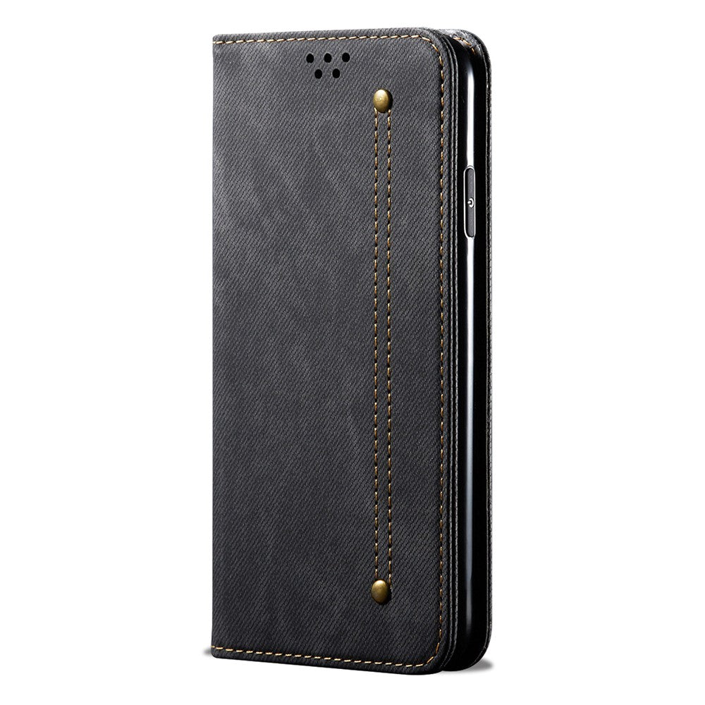 For Oppo K12x 5G (India) Case Jeans Cloth Texture Anti-Scratch Leather Stand Phone Cover - Black