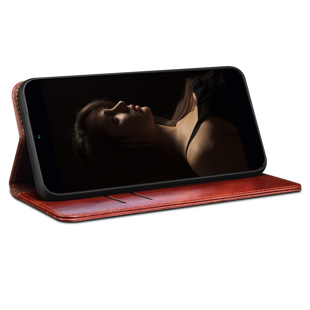 For Oppo K12x 5G (India) Case Crazy Horse Texture Waxy Leather Wallet Stand Cover - Brown