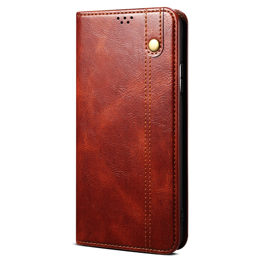 For Oppo K12x 5G (India) Case Crazy Horse Texture Waxy Leather Wallet Stand Cover - Brown