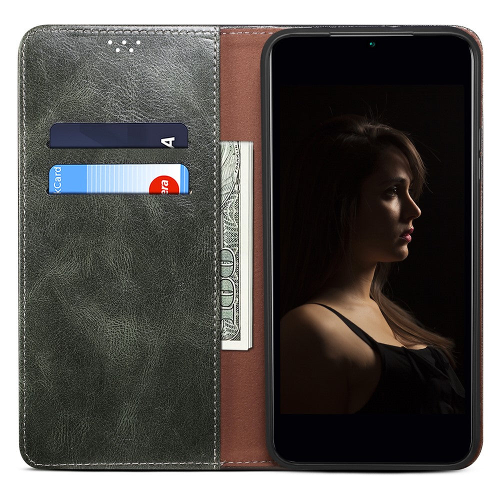 For Oppo K12x 5G (India) Case Crazy Horse Texture Waxy Leather Wallet Stand Cover - Green