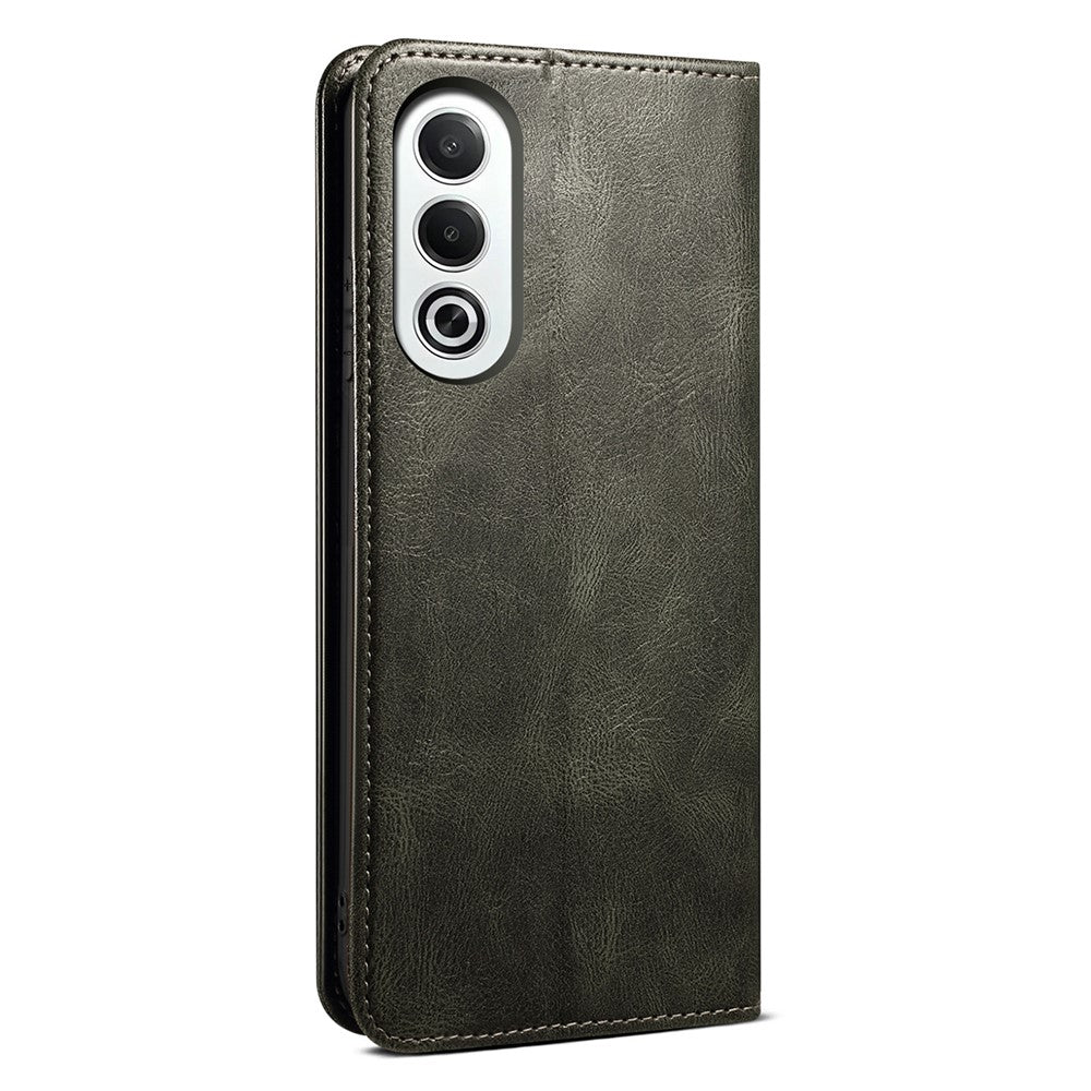 For Oppo K12x 5G (India) Case Crazy Horse Texture Waxy Leather Wallet Stand Cover - Green