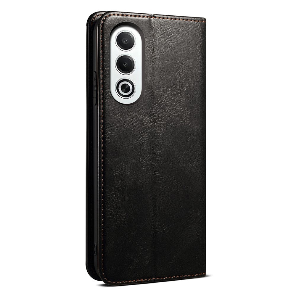For Oppo K12x 5G (India) Case Crazy Horse Texture Waxy Leather Wallet Stand Cover - Black