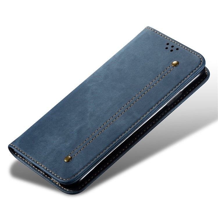 For Google Pixel 9 Pro  /  Pixel 9 Case Jeans Cloth Texture Anti-Scratch Leather Stand Phone Cover - Blue