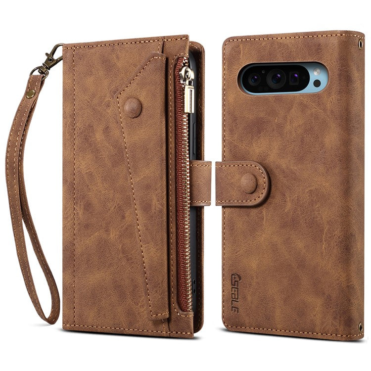 ESEBLE Star Series For Google Pixel 9 Pro  /  Pixel 9 Case Zipper Wallet Leather Stand Phone Cover - Brown
