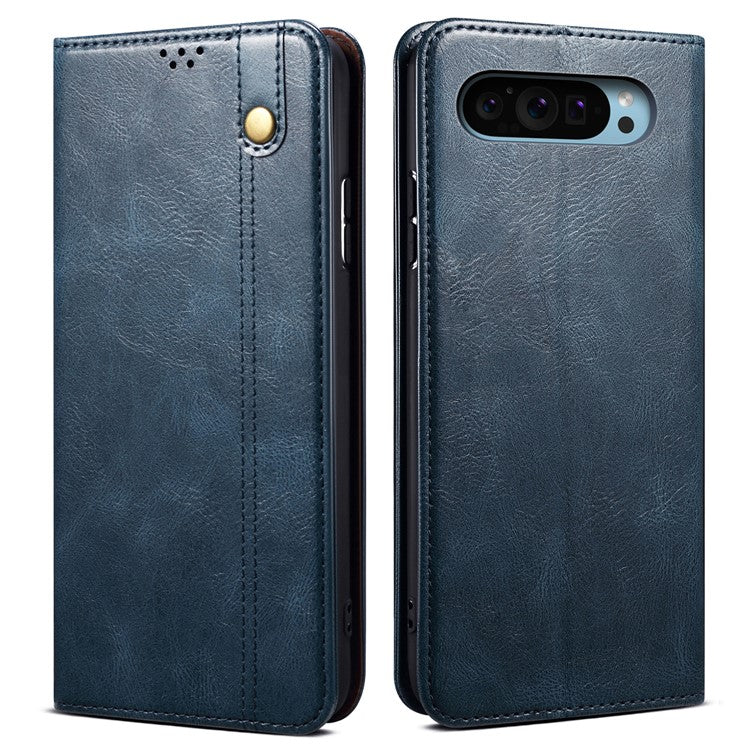For Google Pixel 9 Pro  /  Pixel 9 Case Crazy Horse Texture Waxy Leather Wallet Stand Cover - Blue
