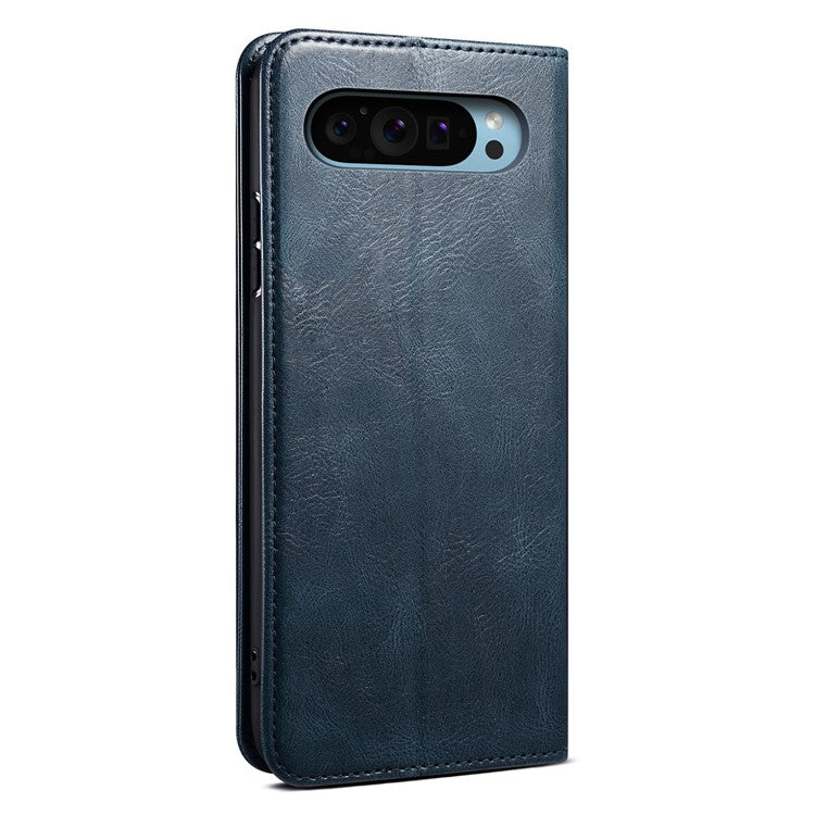 For Google Pixel 9 Pro  /  Pixel 9 Case Crazy Horse Texture Waxy Leather Wallet Stand Cover - Blue
