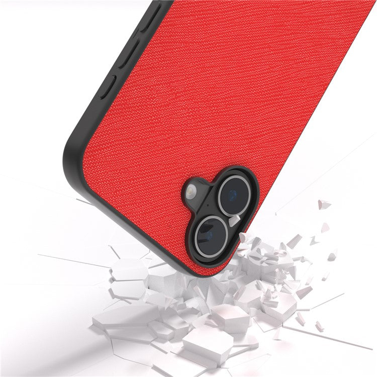 ABEEL For iPhone 16 Plus Case Cross Texture Genuine Cow Leather Hybrid Phone Case - Red