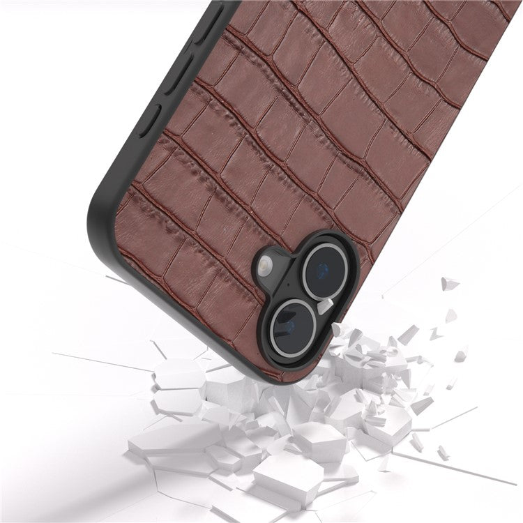ABEEL For iPhone 16 Plus Cases Genuine Cow Leather+PC+TPU Drop-Proof Cell Phone Cover - Brown